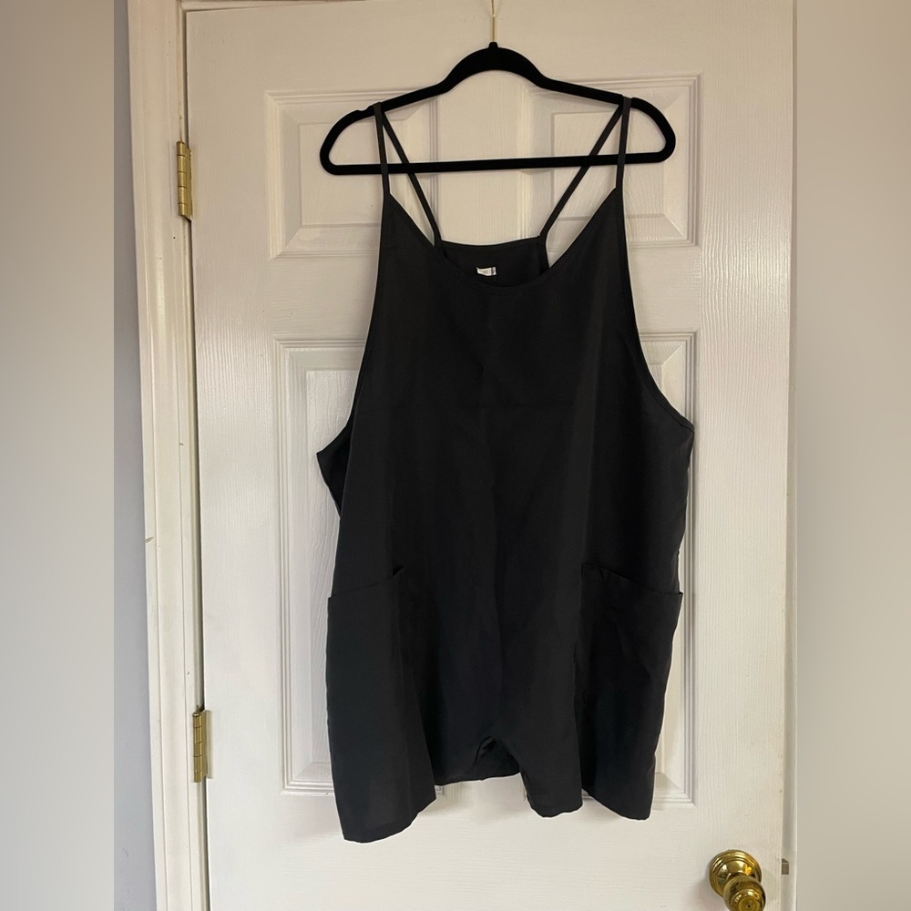 Black Shorts Romper with Pockets - 1X-XXL